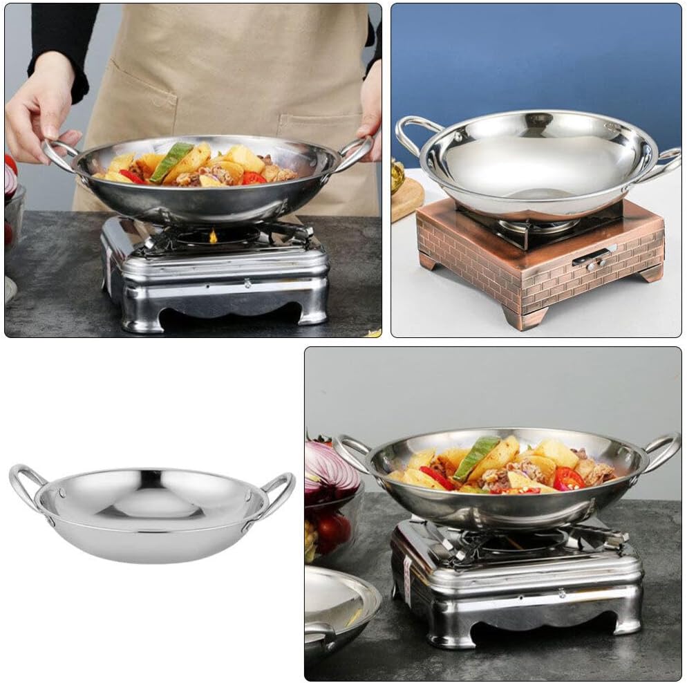 BESTonZON Sartén de acero inoxidable para cocinar mariscos con asa, sartén para estufa, sartén para freír sartén, olla coreana, olla de ramen