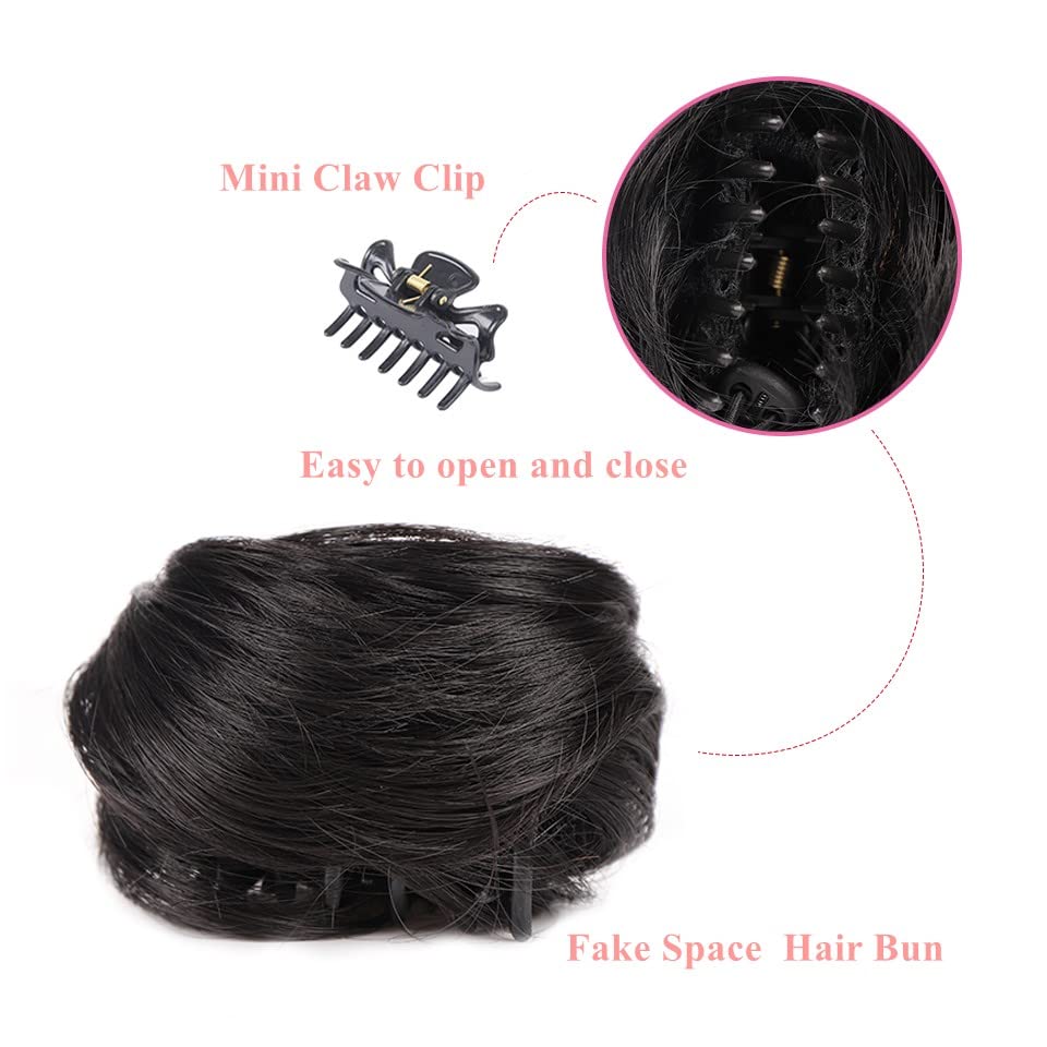 2 piezas de mini garra de pelo sintético de moño sintético desordenado en moño desordenado, extensiones de cabello para mujeres y niñas