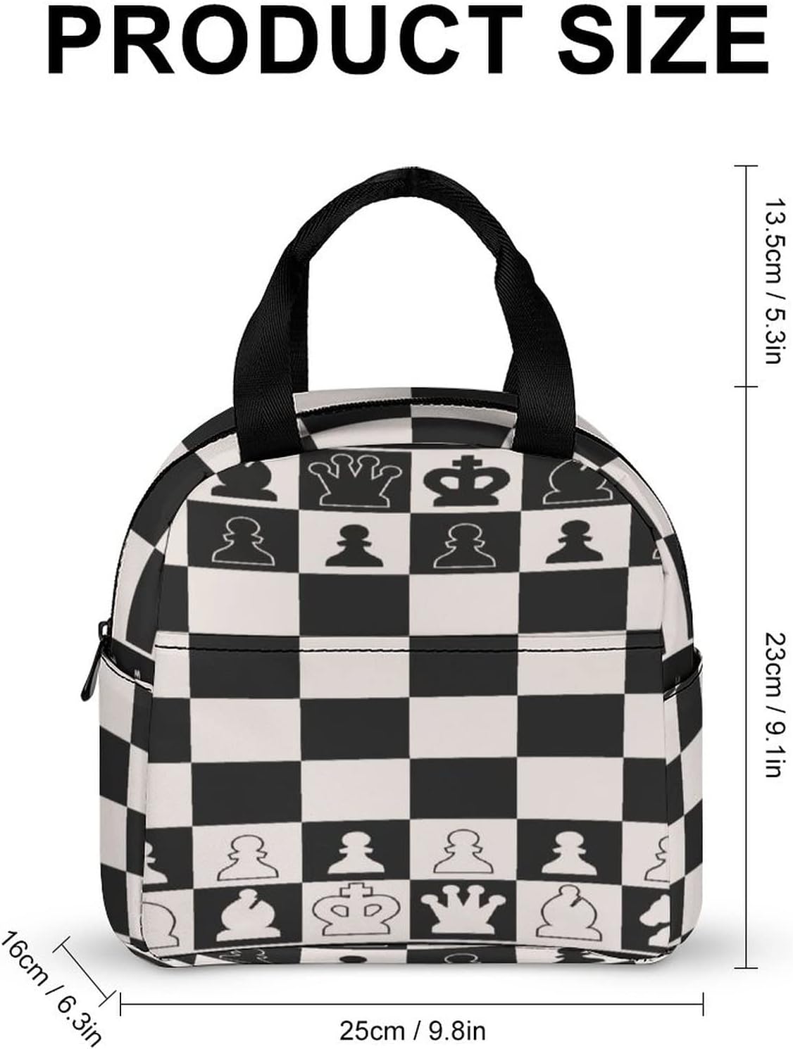 Lonchera con tablero de ajedrez blanco y negro, aislada, grande para adultos, hombres y mujeres, bolsas de almuerzo reutilizables a prueba de fugas,