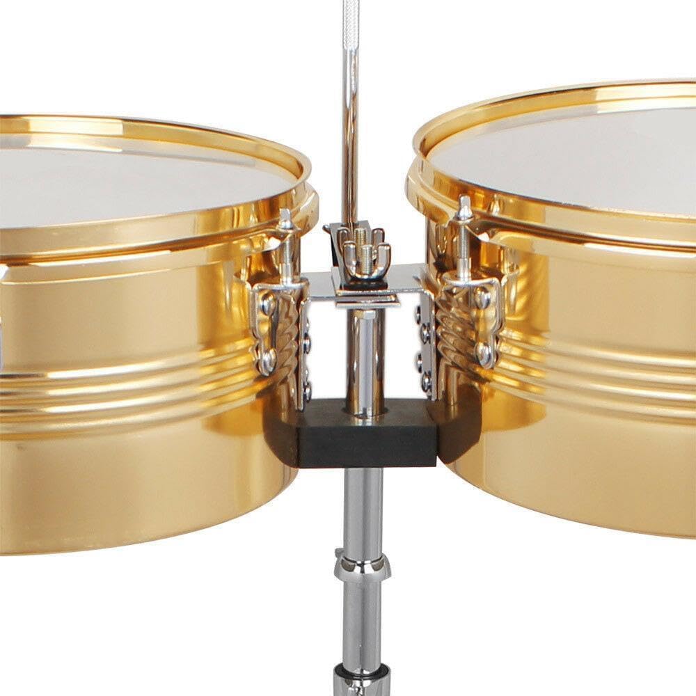 Lykos Percussion – Juego de batería Timbales de 13 y 14 pulgadas con soporte y cencerro (dorado)