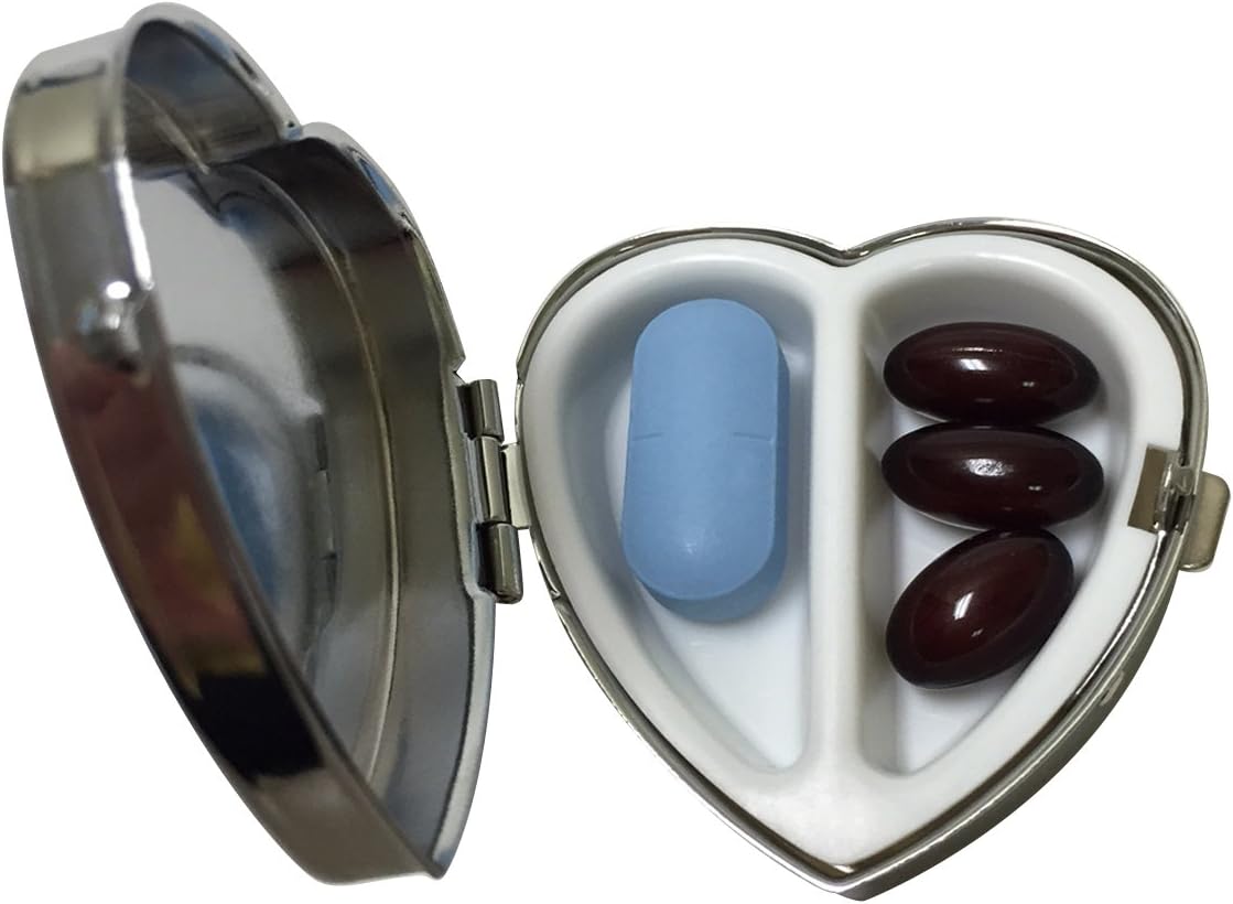 Pastillero de plata con 2 compartimentos en forma de corazón