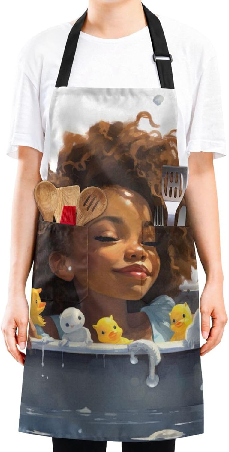 RPLIFE a Girl Laying into a Jacuzzi of Duckies – Delantal de cocina para mujer, bolsillos de delantal, delantal impermeable para cocinar, delantal