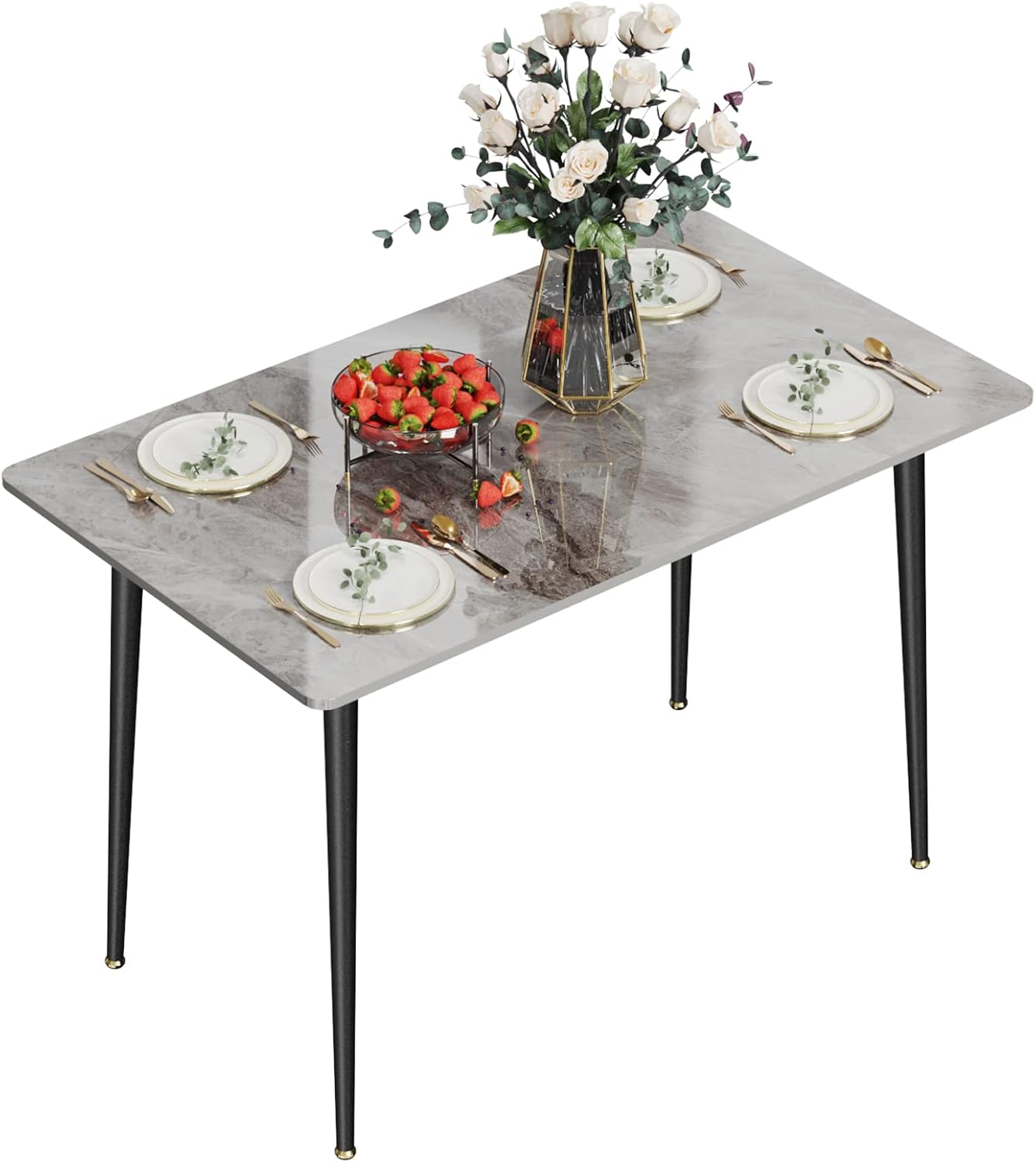 Wisfor Mesa de comedor de piedra sinterizada mesa de cocina gris de 47.2 x 27.5 pulgadas con patas de metal – Mesa de desayuno de 6 asientos para