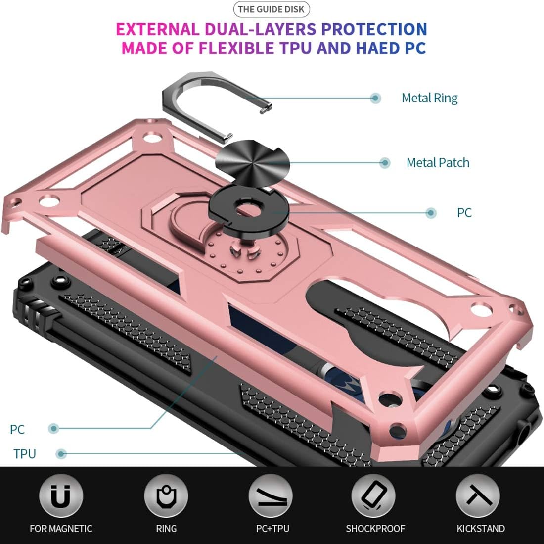 Funda para Moto G7 PlayMoto G7 Optimo (XT1952DL), grado militar soporte magnético para anillo de automóvil, soporte de soporte de soporte protector