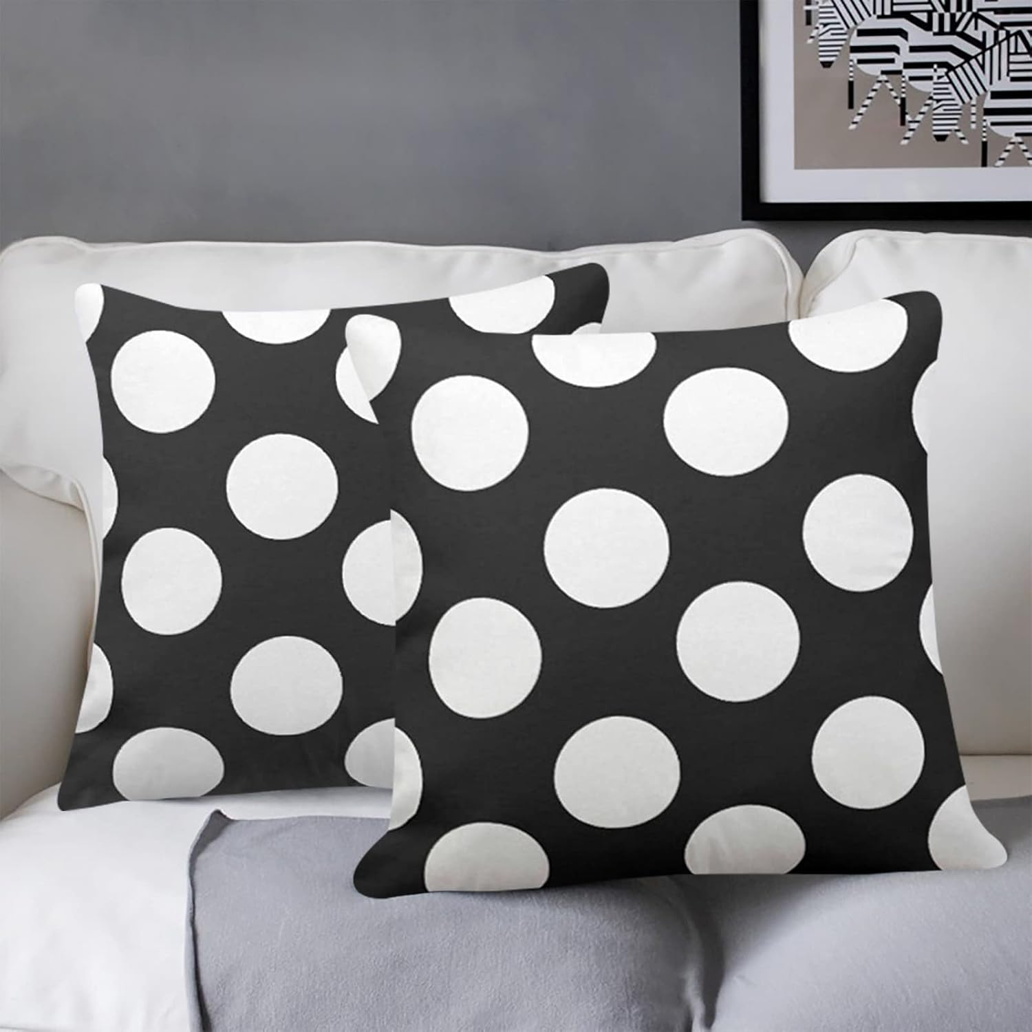 Funda de almohada decorativa con lunares grandes en blanco y negro, decoración del hogar, bonito regalo, funda de almohada cuadrada para