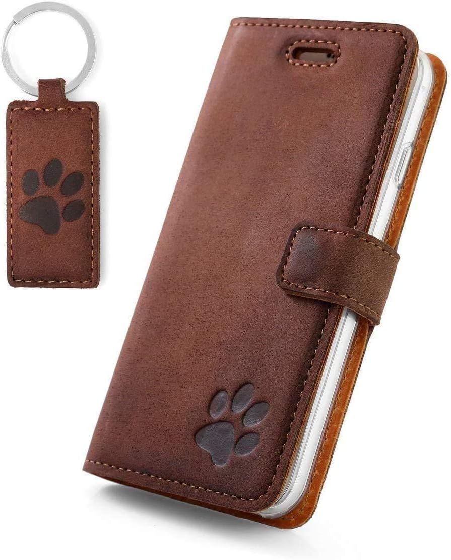 SURAZO Premium Mobile Phone Case for Apple iPhone 11 Pro Max – Genuine Leather Case with Paw Motif – Leather Flip Case with Stand Function, Card