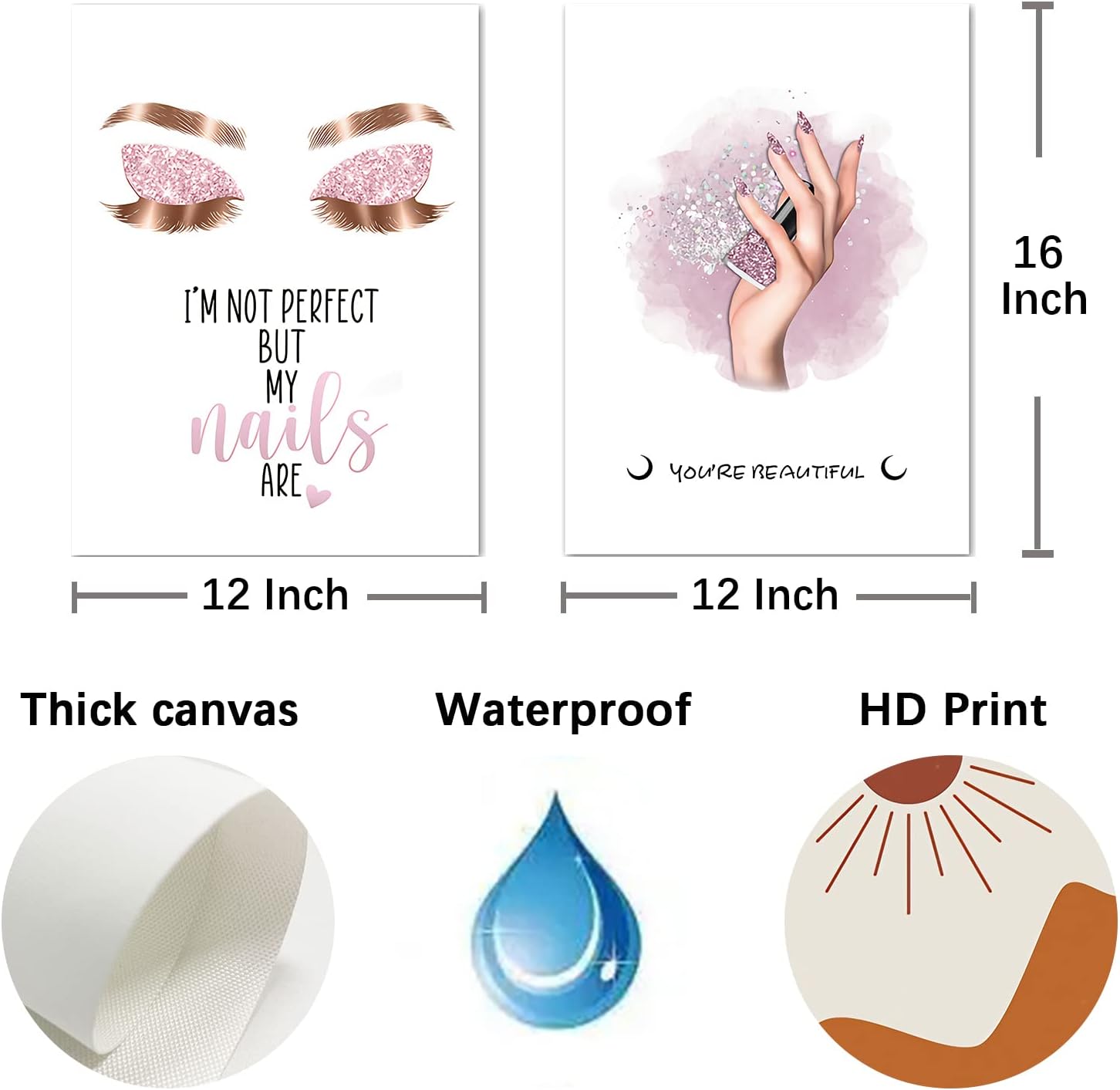 Bankrenart Arte de pared de maquillaje rosa con pestañas, arte de pared de moda, decoración de habitación de niña, sin marco, decoración de pared