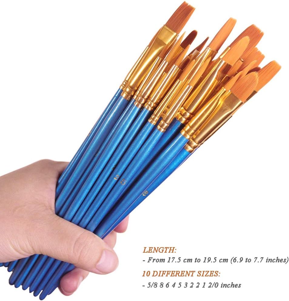 BOSOBO Juego de 6 pinceles de pintura, 60 pinceles de punta redonda puntiaguda, pinceles de nailon para artistas del cabello acrílicos para aceite