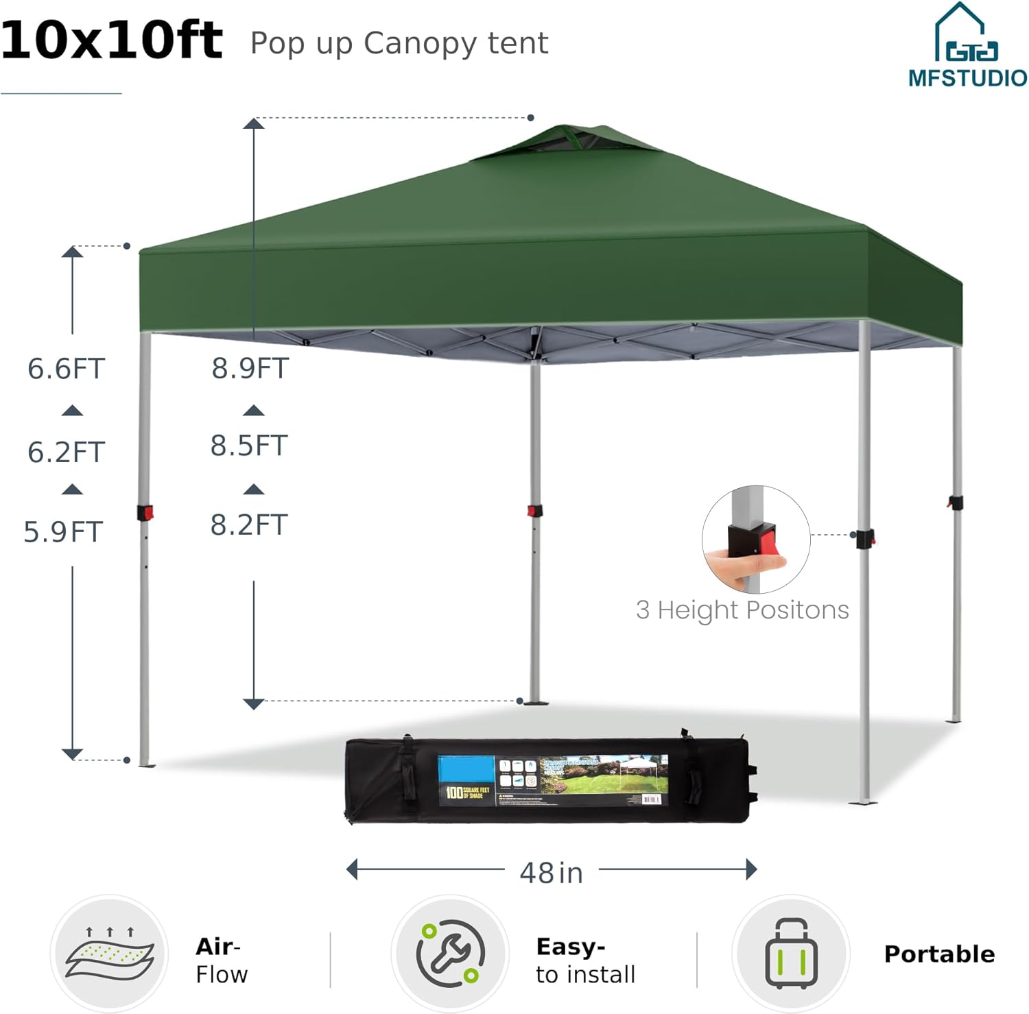 MFSTUDIO Tienda de campaña desplegable para exteriores de 10 x 10 pies, fácil de instalar, patas rectas, refugio instantáneo plegable para playa,
