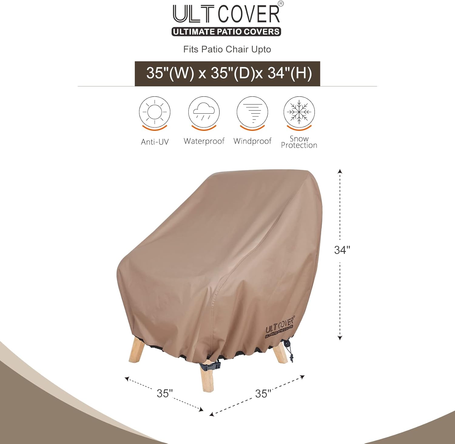 ULTCOVER Funda impermeable para silla de patio  Funda para silla de césped individual para asiento profundo para exteriores que se adapta a hasta 35