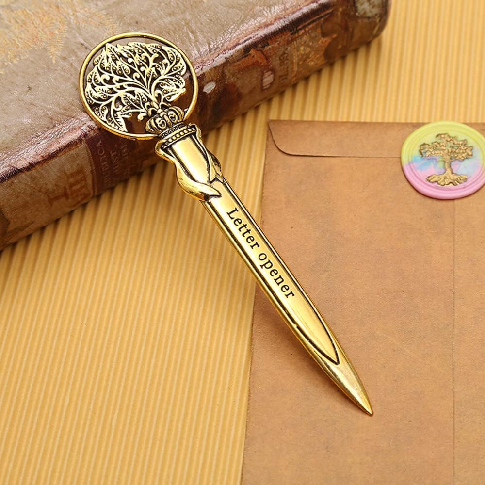 JKJF 2 piezas de abrecartas abrecartas abrecartas de metal cortadora de sobres para oficina en casa escuela – plata y oro