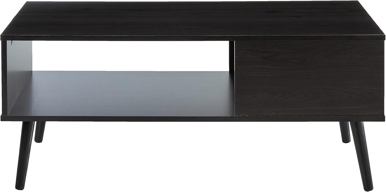 Furinno Claude – Mesa de centro estilo mediados de siglo con patas de madera, color espresso grande sin elevación