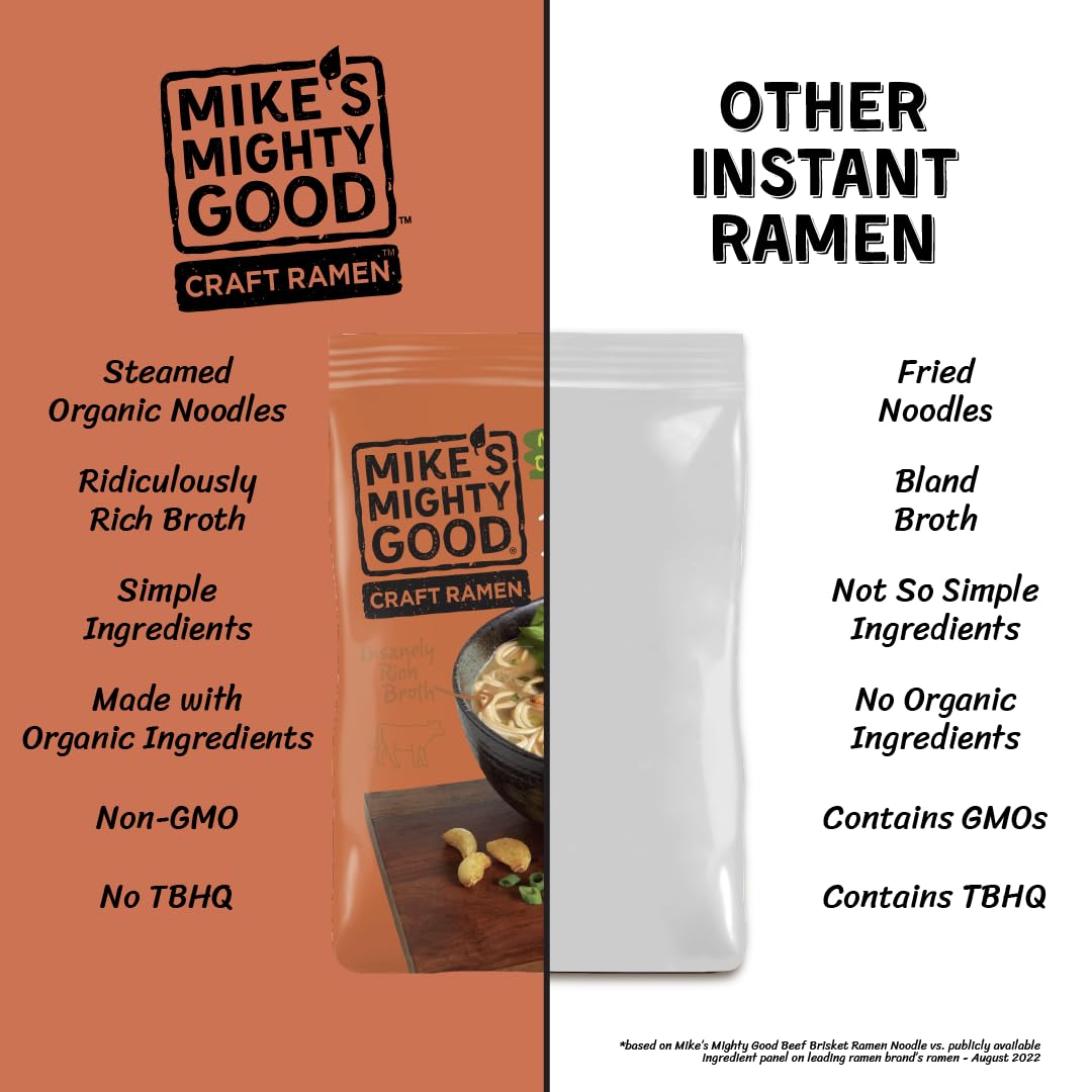 MIKE’S MIGHTY GOOD Paquete de almohadas con sopa de ramen de pechuga de res, fideos instantáneos orgánicos abundantes, comida rápida sabrosa, caldo