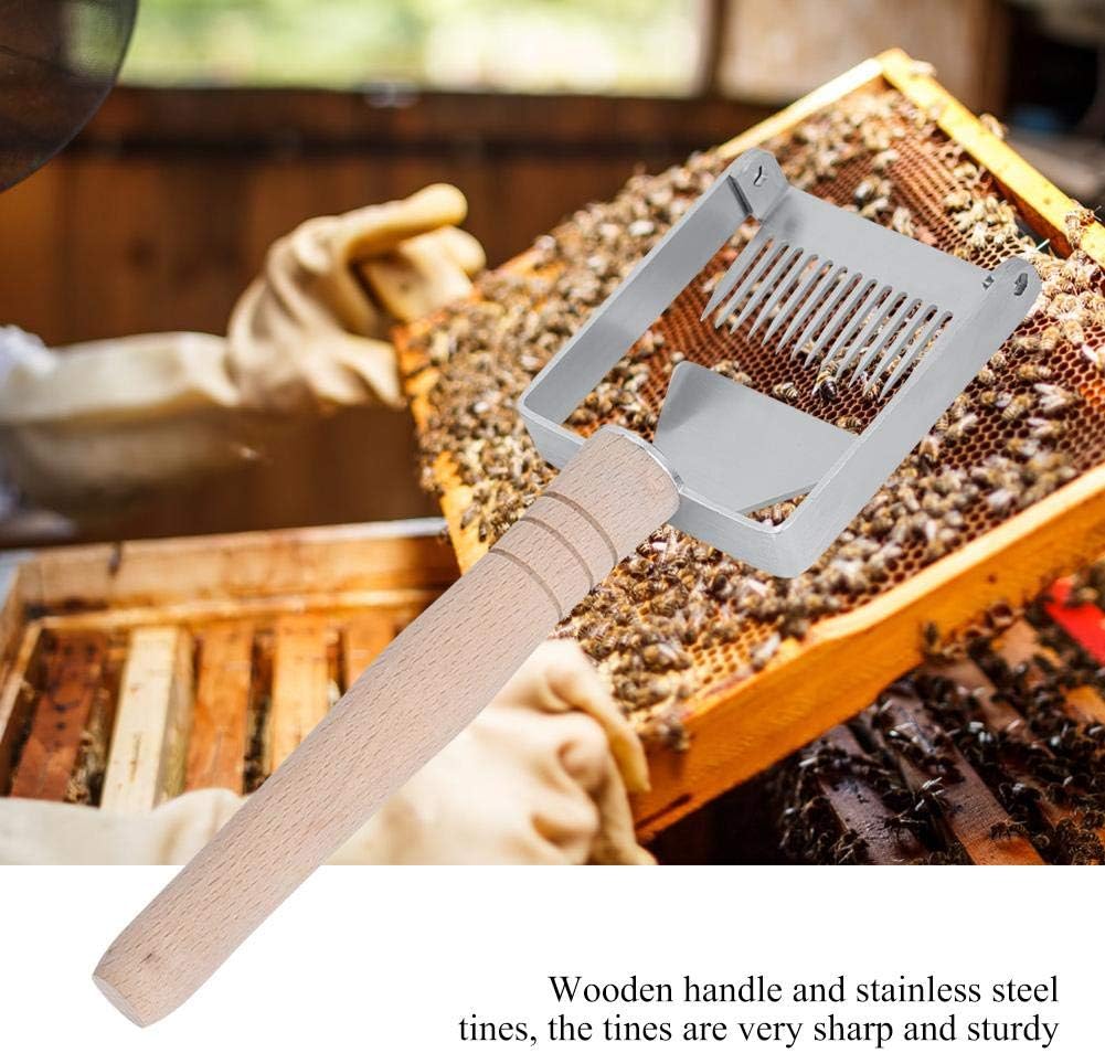 TOPINCN Miel destaponamiento raspador acero inoxidable panal miel tenedor cuchillo Uncapper apicultura herramienta raspador colmena mango de madera
