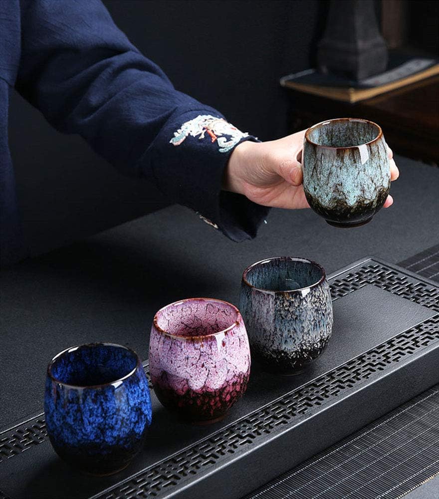 Lxuwbd Jianzhan – Juego de té de cerámica, juego de té Kung Fu, taza de café, juego de yerba mate, juego de 4 tazas de cerámica mate (4 colores)