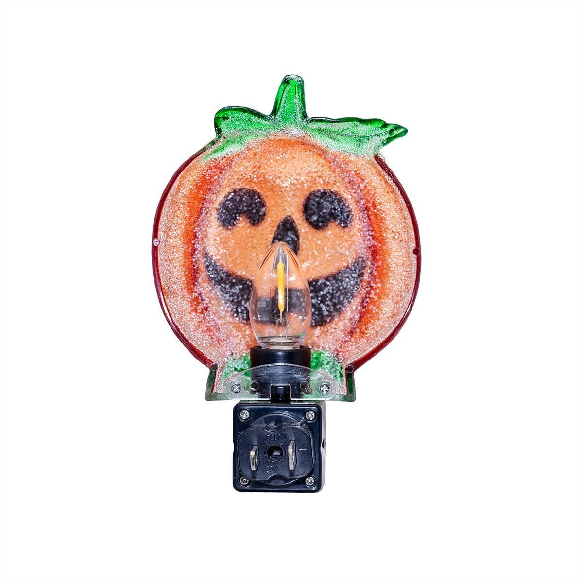Novelty Lights Luz nocturna LED de calabaza para decoración de Halloween con enchufe giratorio