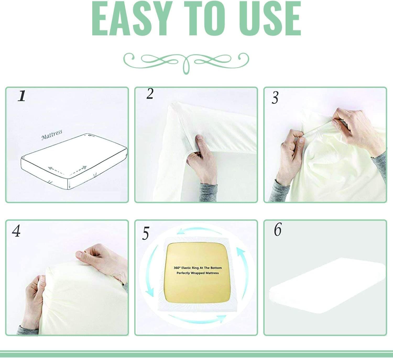 Sábana bajera ajustable para cuna  Sábana bajera de bolsillo profundo para caravana  Tamaño de cuna de 33 x 75 pulgadas  100% algodón egipcio
