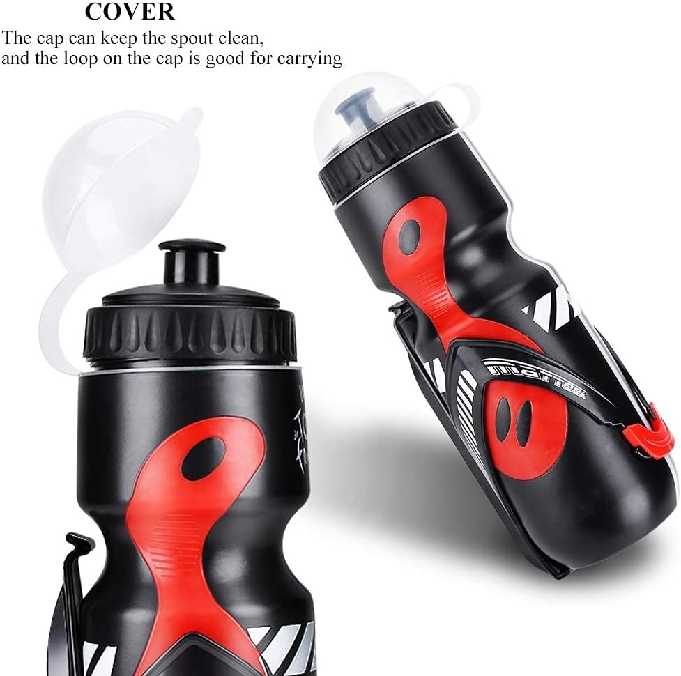 Botella de agua para bicicleta, botella de agua deportiva de 22.0 fl oz con soporte de jaula para bicicleta de montaña (negro)