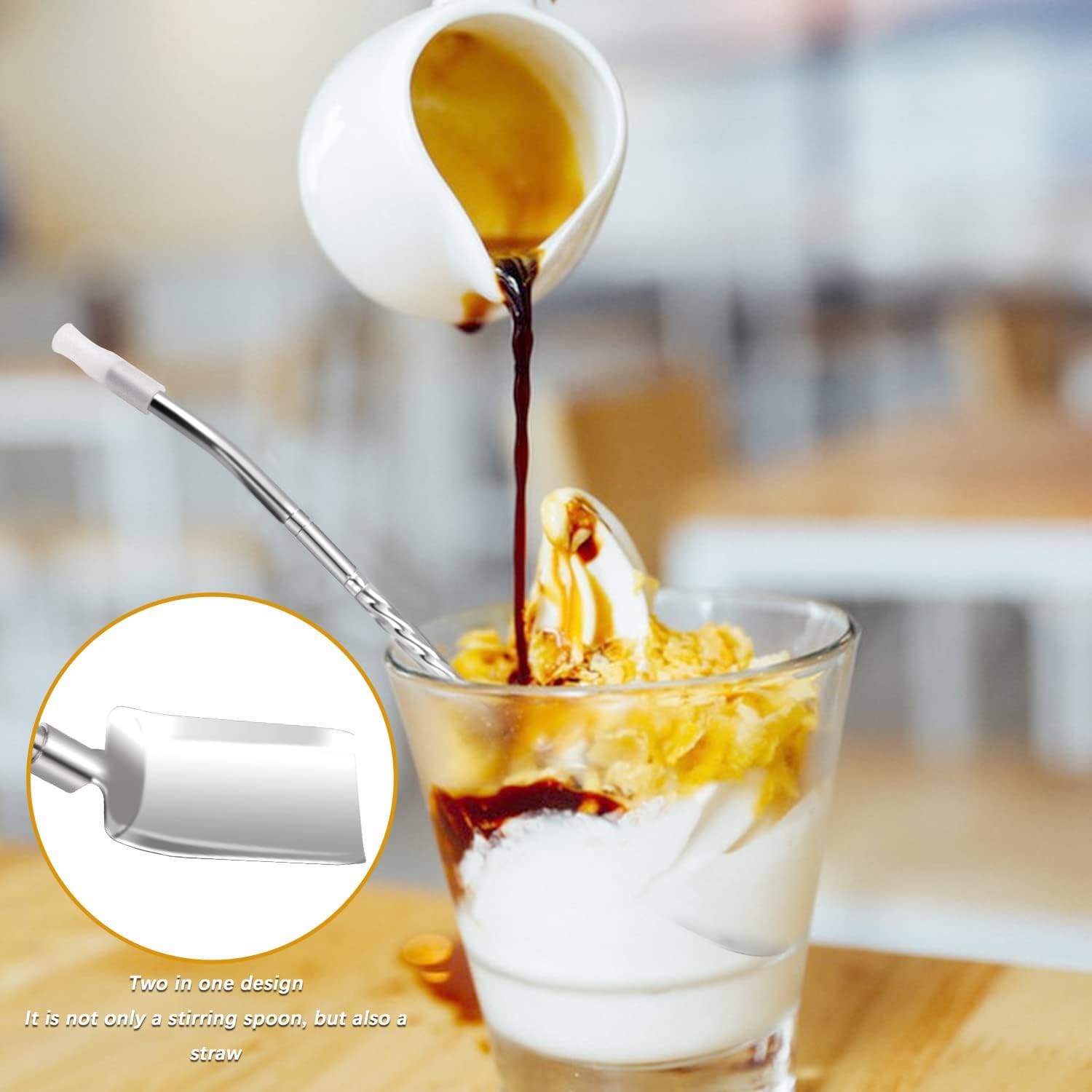 Cuchara de acero inoxidable para mezclar y agitar 10 unidades, cuchara de té helado reutilizable, cuchara de helado delicada, cuchara agitadora en