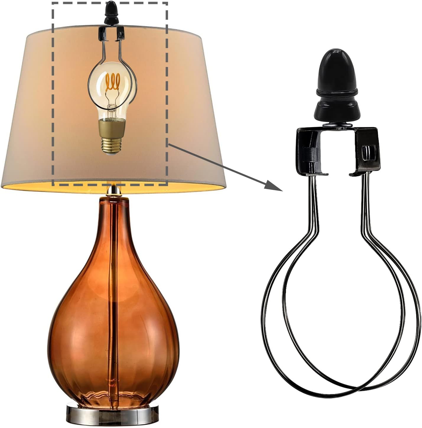 ECUDIS Paquete de 2 adaptadores para pantalla de lámpara con clip, color negro