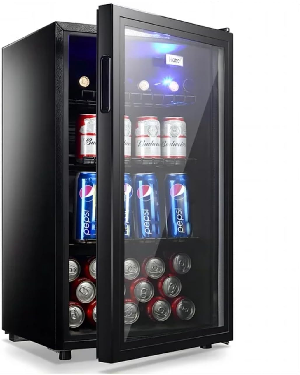 Refrigerador y refrigerador de bebidas para 120 latas, mini puerta de vidrio para refrescos, cerveza o vino para el hogar y el bar