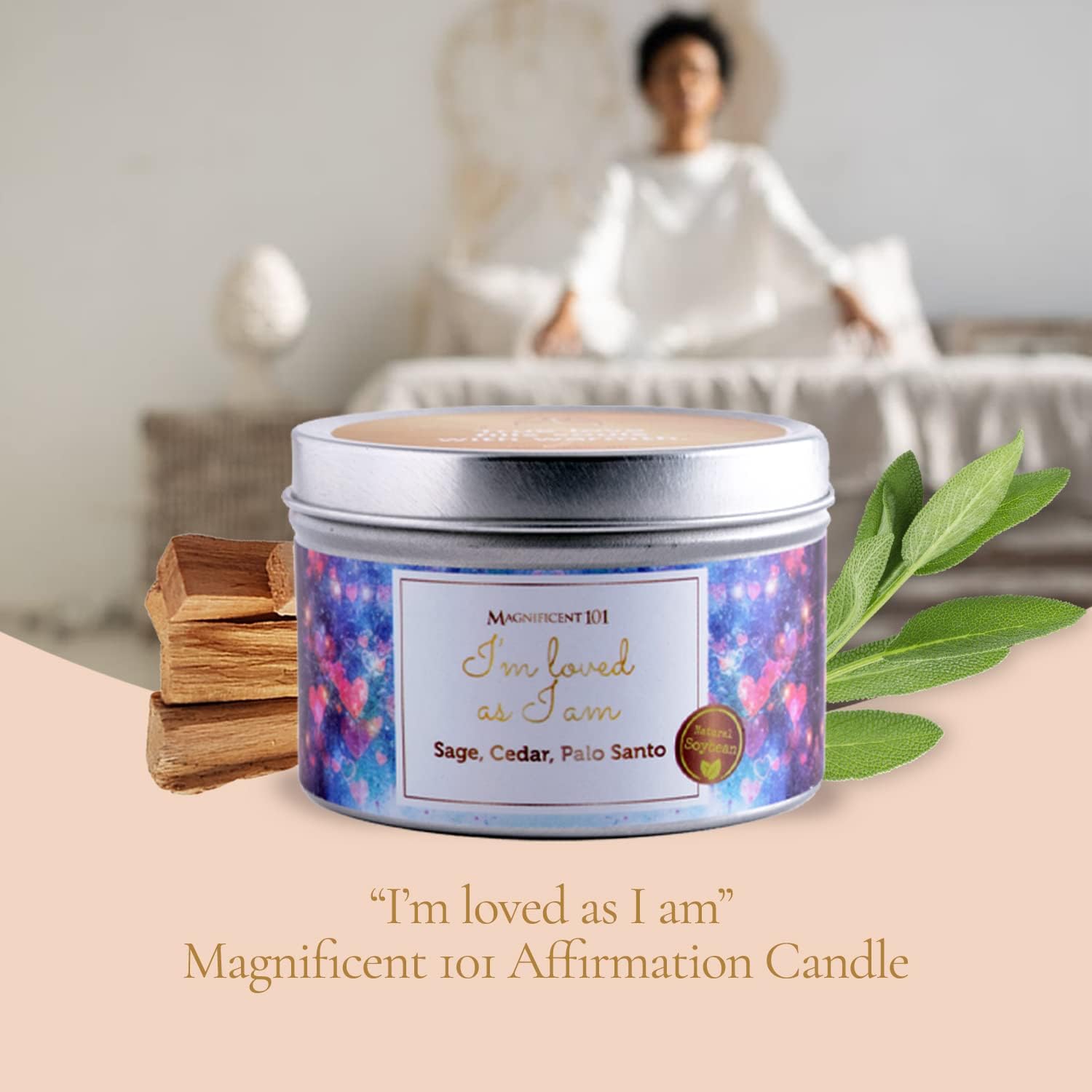 MAGNIFICENT 101 Affirmations – Vela de salvia, cedro, palo, espolvorear hojas de salvia para limpieza energética de la casa, elimina la energía