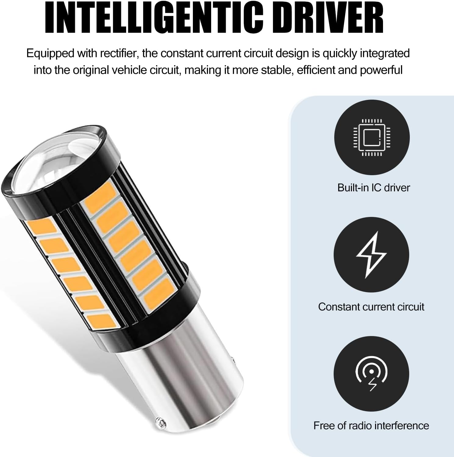Pack-2 Car 1157 BAY15D LED Light, 33SMD 6000K Double Contact Super Bright Brake Light, 11 Design Original Smart IC Driven Bulb, Universal Lighting
