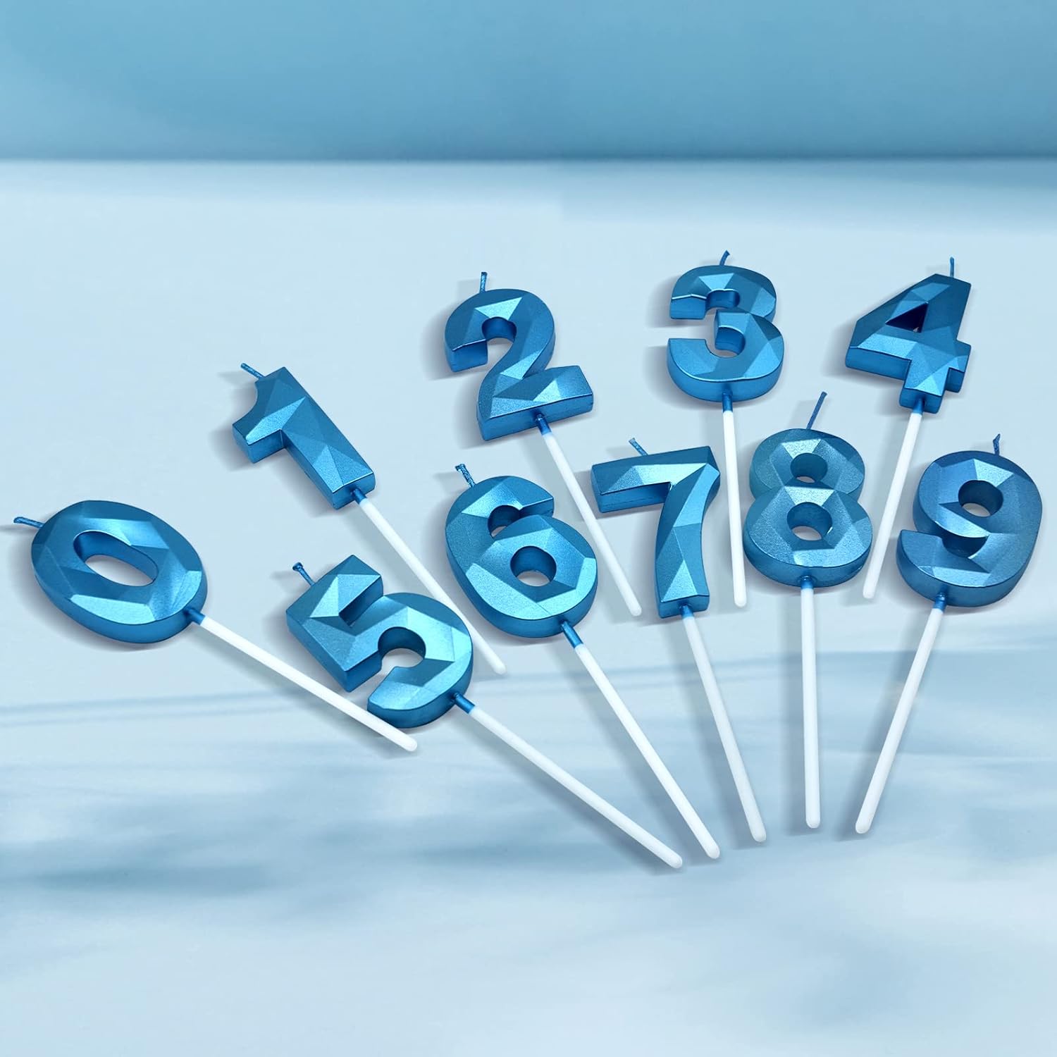Velas de cumpleaños 50 para pastel, vela azul número 50 en forma de diamante 3D, decoración de cumpleaños, suministros de fiesta para mujeres u