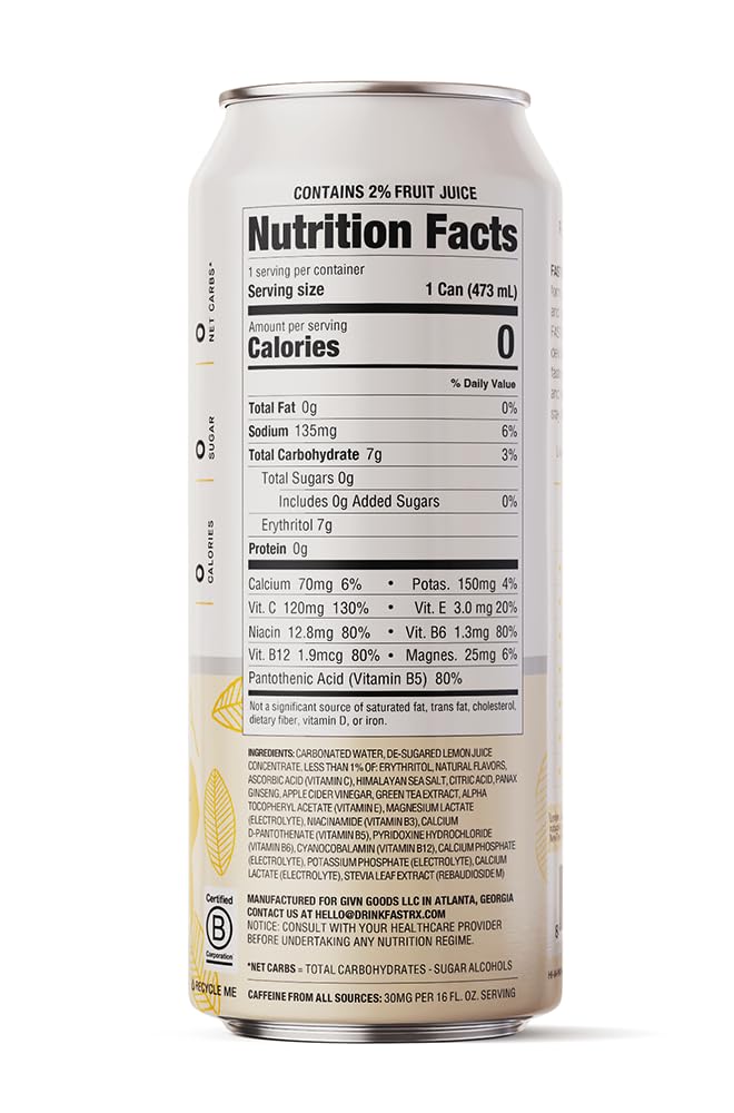FASTRX – Bebida hidratante de limón espumoso, sin azúcar, para ayunarceto, 16 onzas líquidas (paquete de 12). Ingredientes que atacan el hambre,