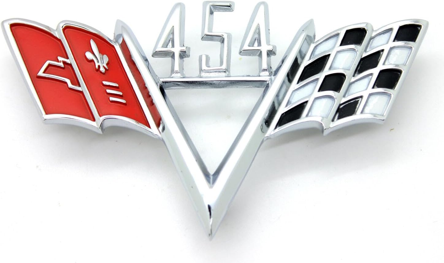 2 calcomanías universales para Chevy 454 de 1960-1970 con bandera cruzada para guardabarros, estilo emblema 3D, repuesto para Impala, Chevelle,