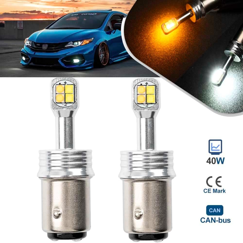 NSLUMO Bombillas LED Switchback 1157 2057 BAY15D P215W Switchback para Hon’da Accord Civic Coupe HatchSedán, luz blanca de posición de circulación