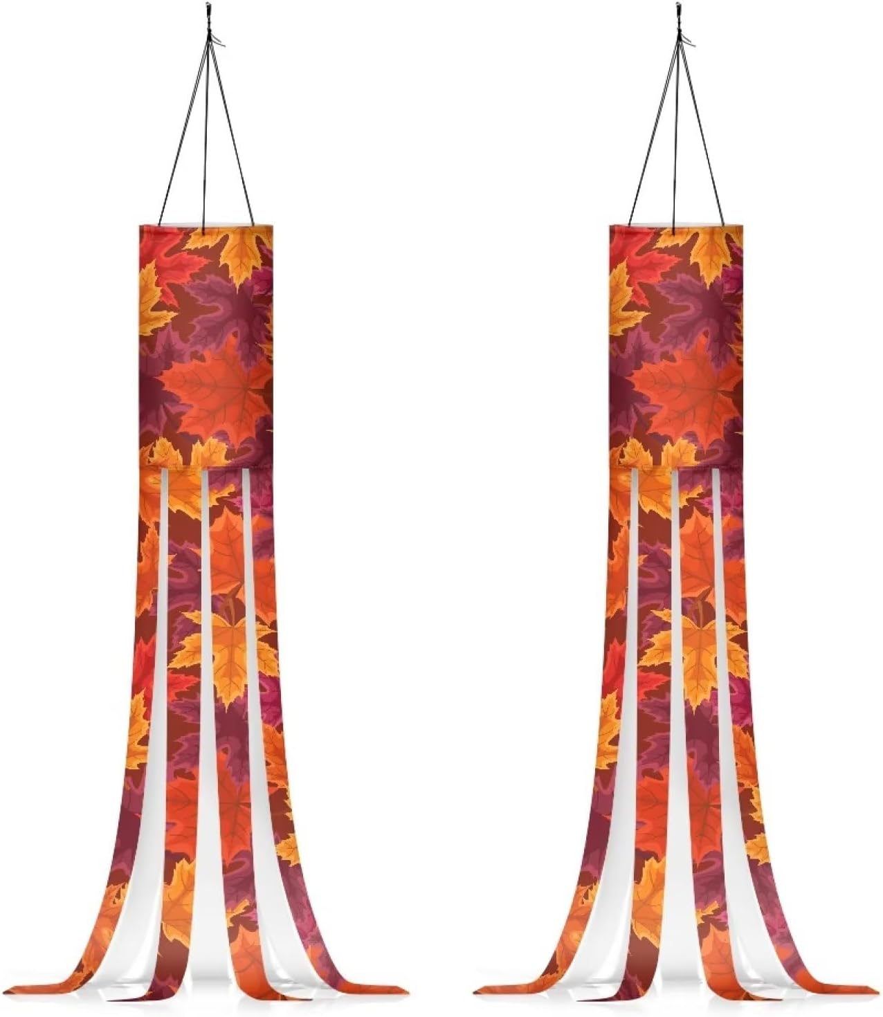 Suhoaziia Paquete de 2 banderas de manga de viento de arce rojo, decoración colgante para patio, jardín, camino, decoración de fiesta con colas