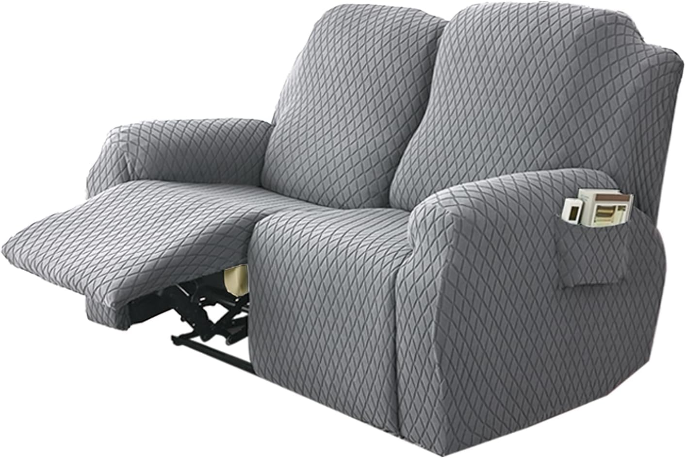XUANZYANG Fundas elásticas para sofá biplaza reclinable, 6 piezas, fundas para sofá reclinable con bolsillos, fundas de sofá reclinable de jacquard,