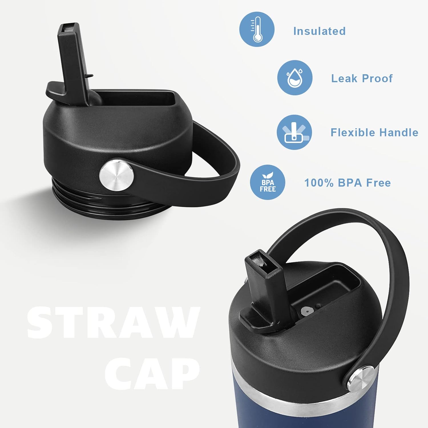 FLAKBOTEL Tapa de popote para botella de agua Yeti Rambler de 18 onzas, 26 onzas, 36 onzas, 64 onzas, tapa de repuesto de mango flexible para
