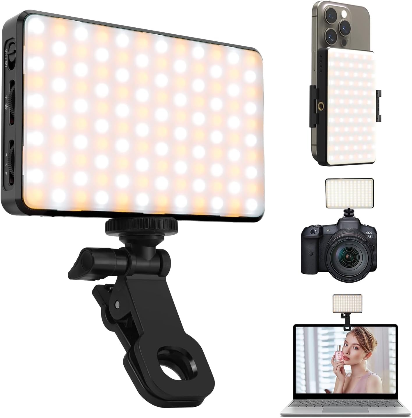 120 luces LED para selfie, 3000 mAh recargable luz LED portátil, luz de relleno en vivo para teléfonoportátilcámara con 3 temperaturas de color,