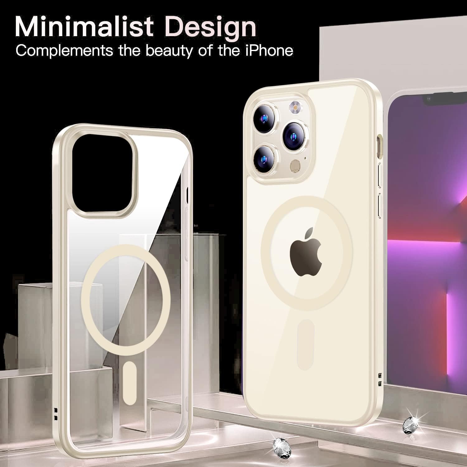 Funda magnética transparente para iPhone 13 Pro Max, compatible con MagSafe, protección de grado militar, parte trasera transparente, 2 protectores