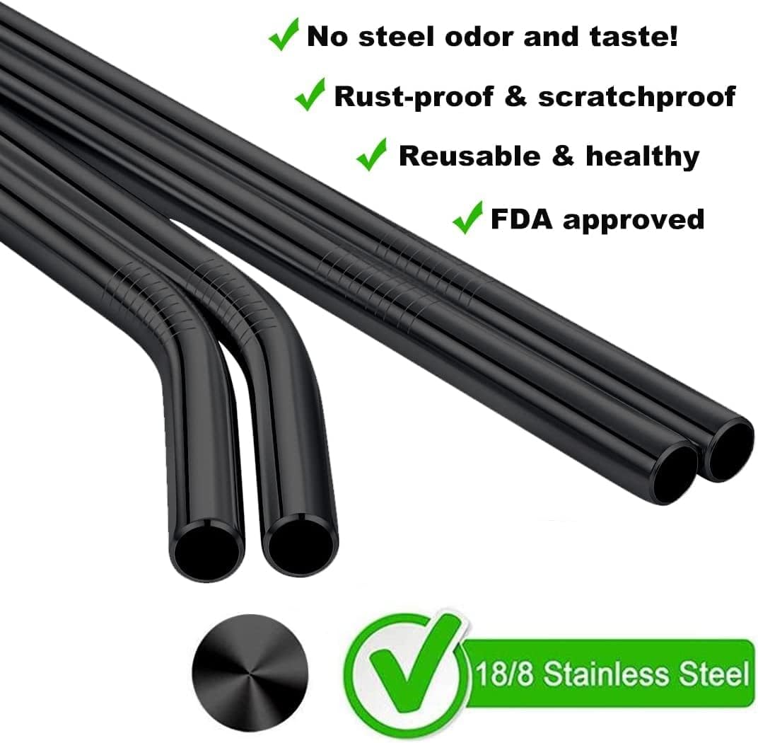 Vinaco Pajitas reutilizables para batidos y batidos de leche de 0.4 pulgadas de ancho, juego de 6 pajitas de acero inoxidable de 8.5 y 10.5 pulgadas