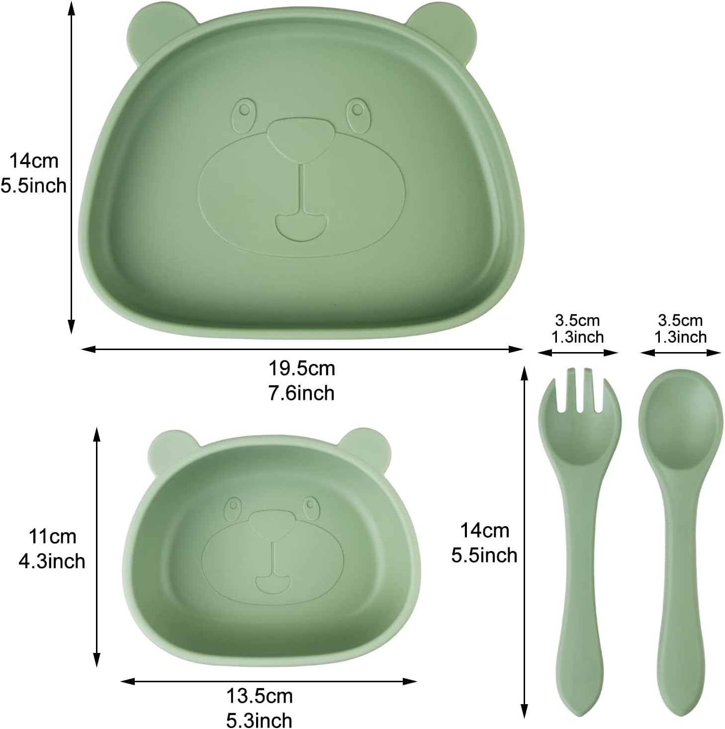 Qshare Platos de succión para bebé, 4 piezas de platos individuales divididos para niños pequeños y niños, juego de cucharas y tenedores para bebés,