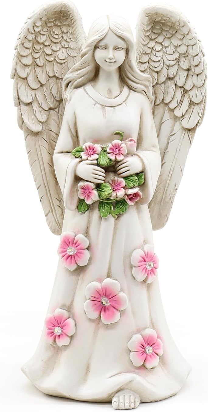 Estatuas de ángel de jardín para decoración al aire libre, figuras de jardín de 10 pulgadas con 5 LED, decoración artística para patio, césped,