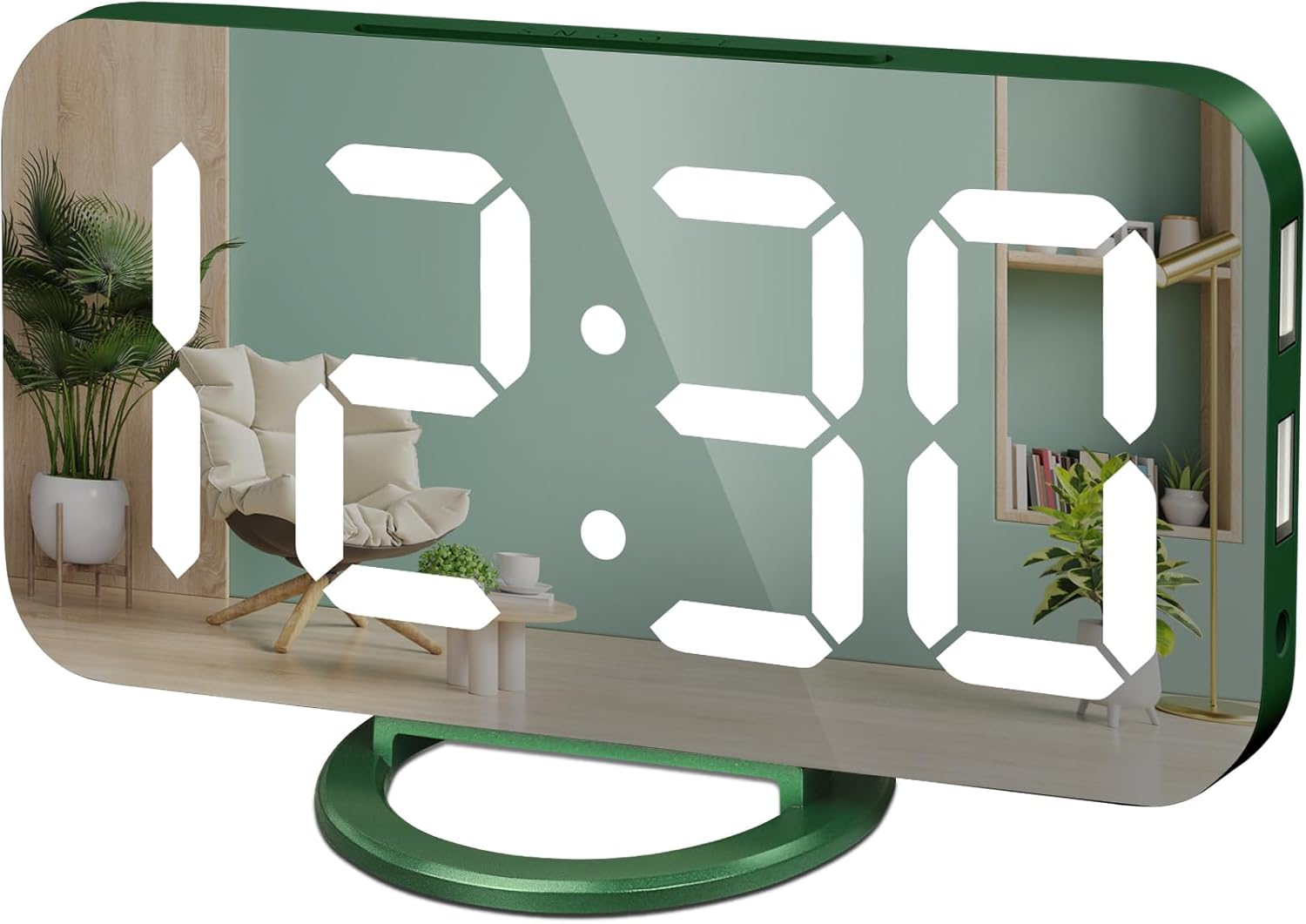 WulaWindy Reloj despertador digital, pantalla LED de espejo grande, con cargador USB, función de repetición, modo tenue, para colgar en la pared