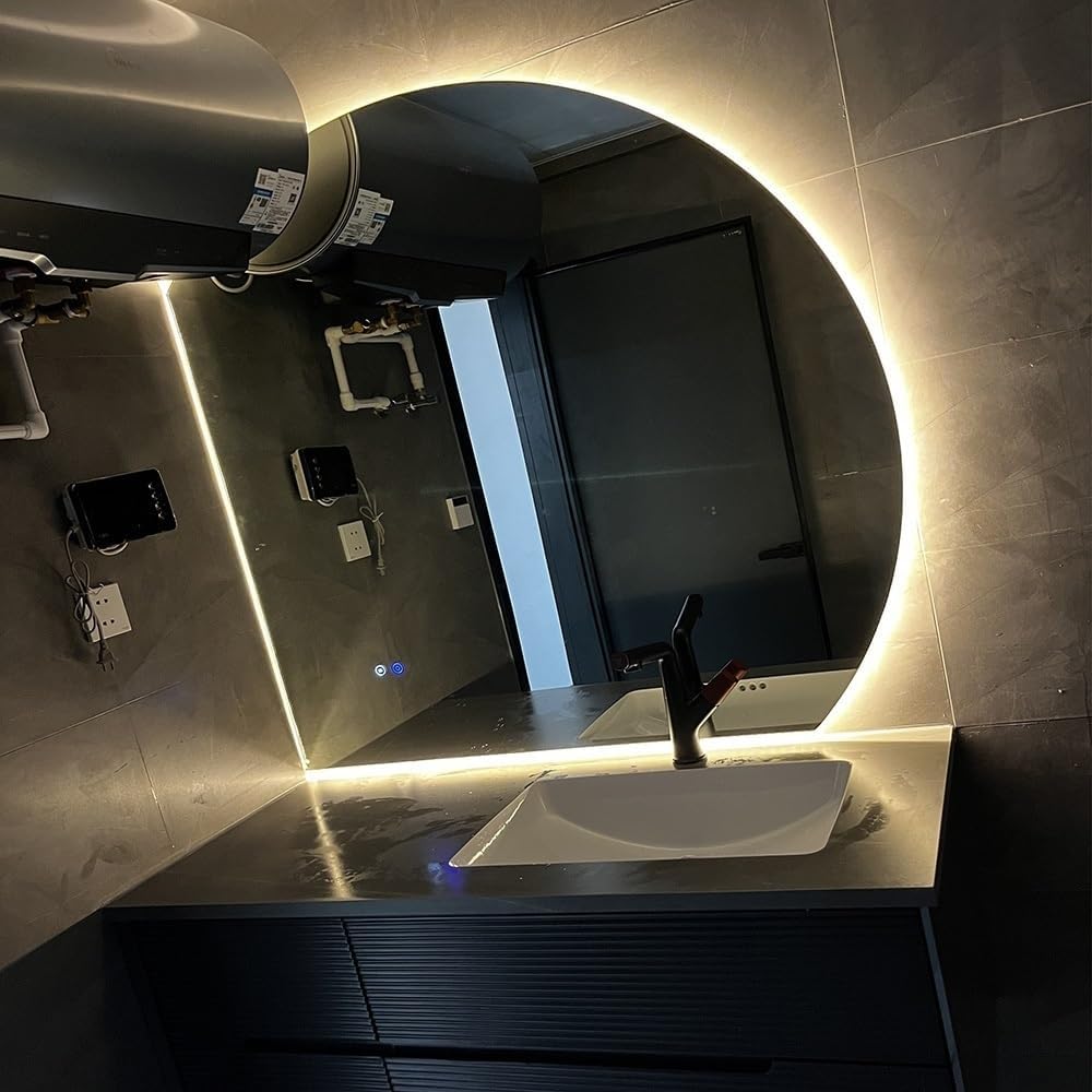 Espejo LED de 40 pulgadas para baño, espejo de tocador de baño antivaho con luces, espejo de pared de media luna, corte izquierdoderecho con botón