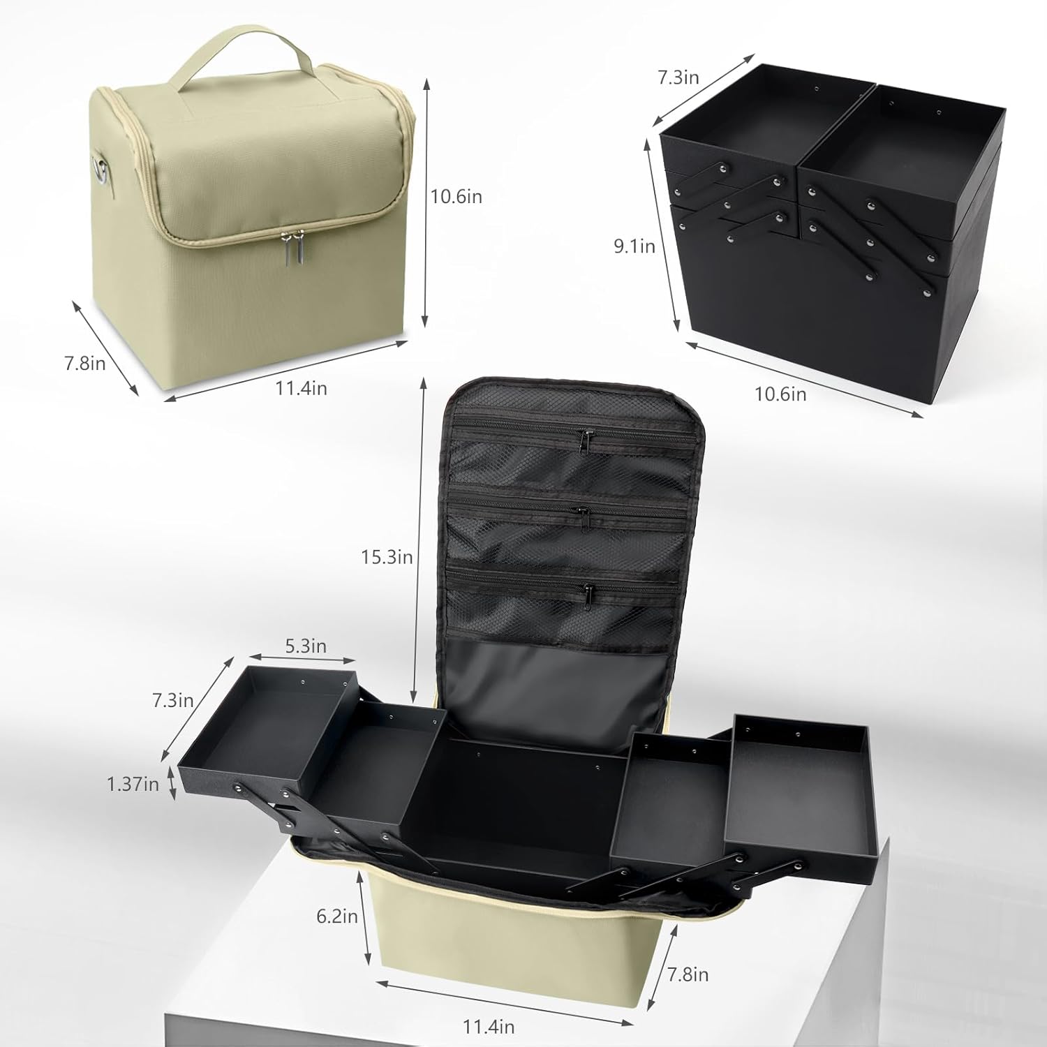 KZAOPZ Organizador grande de esmalte de uñas, 4 bandejas organizador de maquillaje, Beige, Estuche de tren para maquillaje