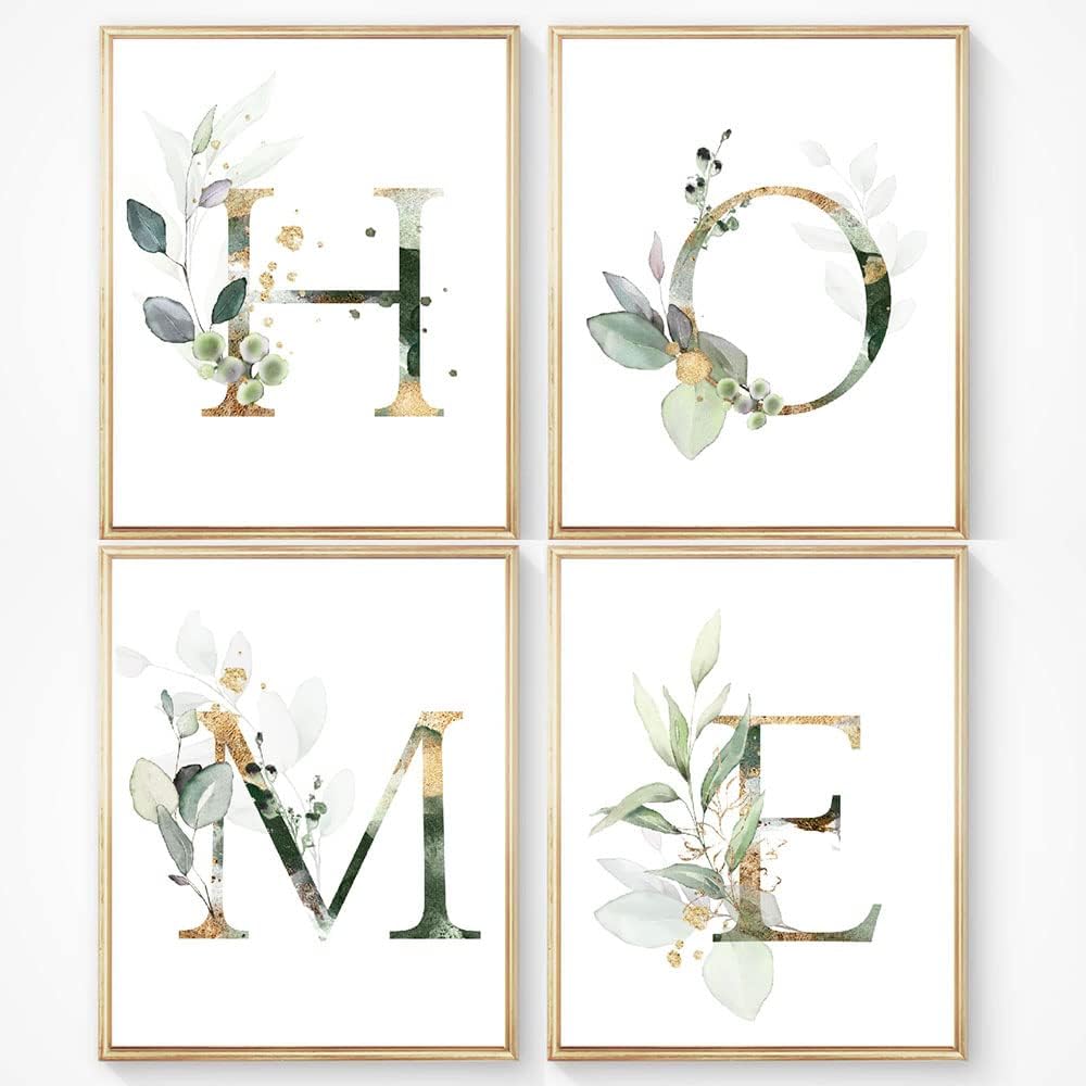 Juego de 4 impresiones artísticas de decoración de pared de baño (8 x 10 pulgadas), diseño botánico de hojas bohemias, hojas bohemias, hojas