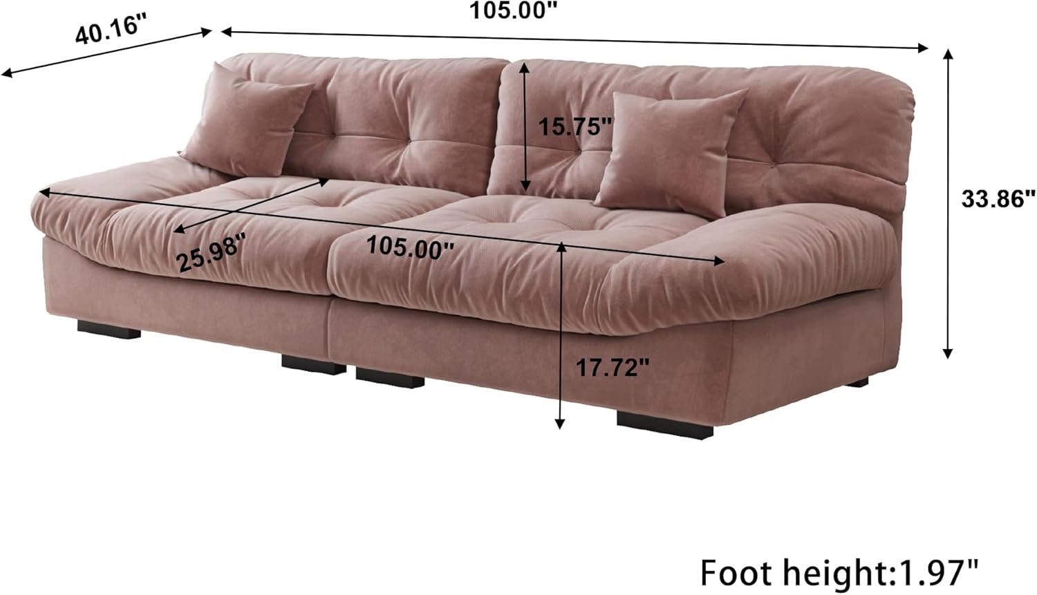 Sofás seccionales cómodos de 105 pulgadas, sofá de 3 plazas más grande con 2 almohadas, sofá minimalista, sofá moderno para sala de estar,