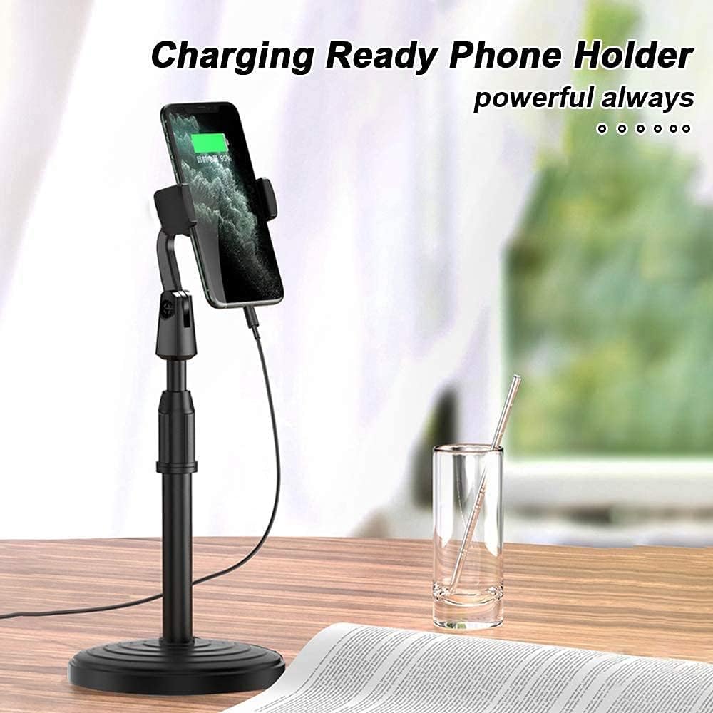 Soporte de teléfono para teléfono celular ajustable en ángulo de altura para escritorio compatible con todos los teléfonos inteligentes (negro)