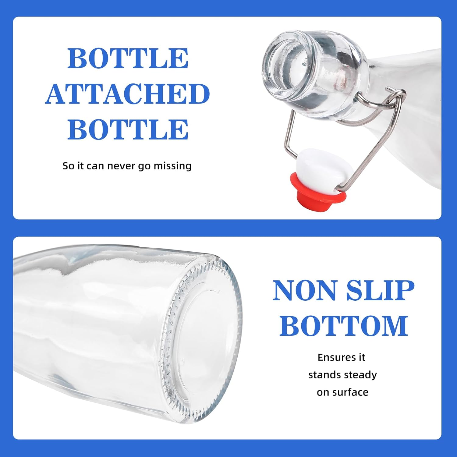 Botella de vidrio transparente con tapa abatible para tapas herméticas, paquete de 10 botellas de cerveza de 12 onzas con tapas abatibles, kombucha