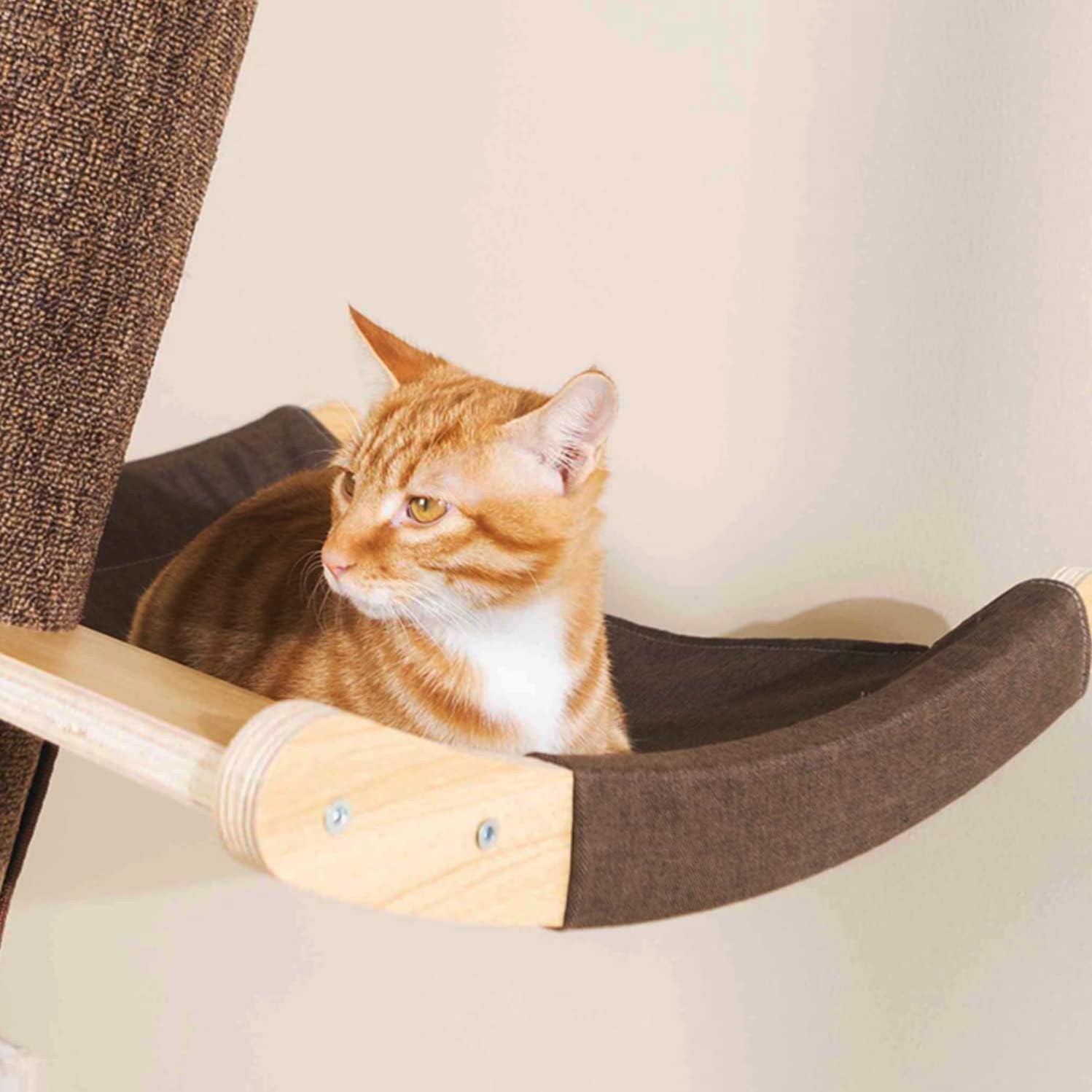 Alfombra moderna de pared inclinada de 78.7 pulgadas de alto, torre de árbol para gatos, pilar rascador con cama para gatos, hamaca perca, poste de