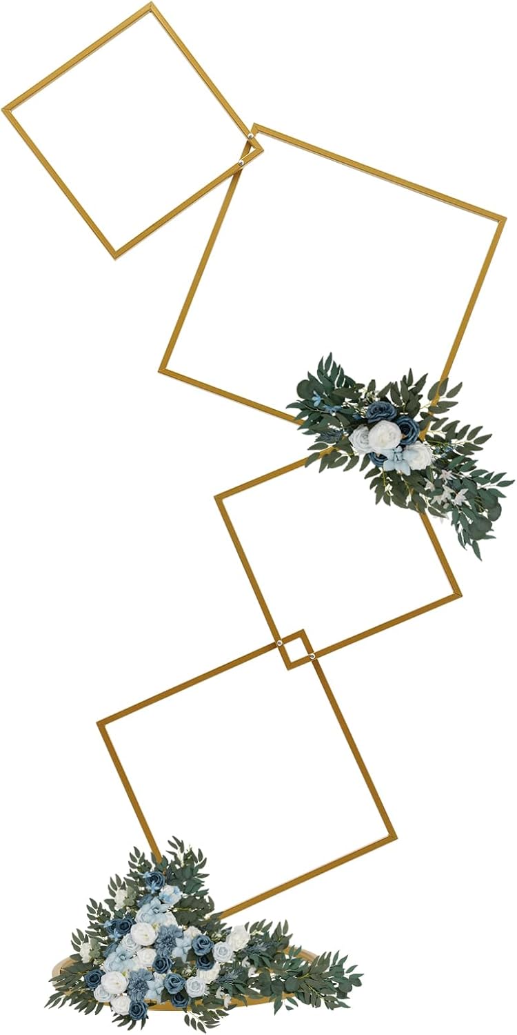 Fichiouy Arco de boda para ceremonia, aro redondo, soporte de fondo cuadrado, decoración de pasillo, marco de arco de flores de metal de 4 niveles