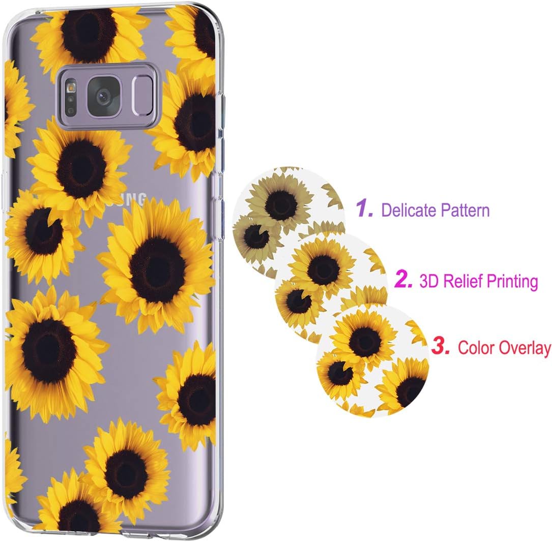 sidande Funda para Galaxy S8, Galaxy S8 con flores, a prueba de golpes, transparente, suave, flexible, TPU delgada, para Samsung Galaxy S8 (versión