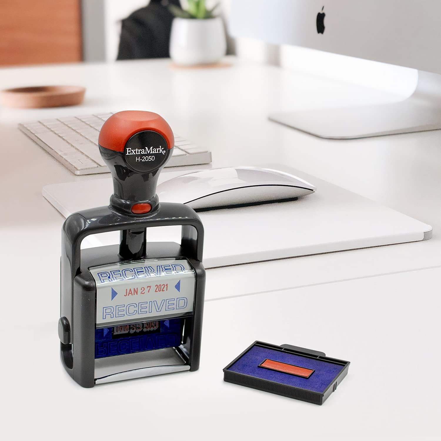 Sello de fecha de oficina de estilo resistente con pago – Dater autoentintado – Estilo D – Color de tinta roja